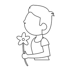 boy with flowers bouquet present outline vector illustration eps 10