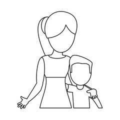 mother hugging son lovely outline vector illustration eps 10