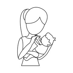mom carrying little baby outline vector illustration eps 10