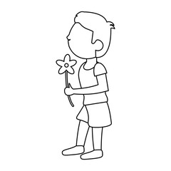 boy with flowers bouquet present outline vector illustration eps 10