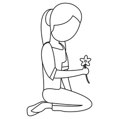 mother with flower decoration outline vector illustration eps 10
