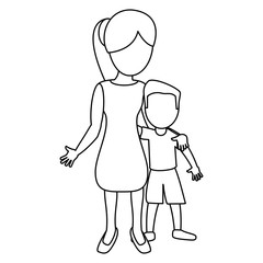 mother hugging son lovely outline vector illustration eps 10