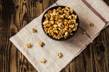 caramel popcorn in the bowl