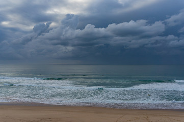 Ocean beach seascape on bad weather
