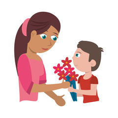 Fototapeta premium child gift bouquet flowers mother vector illustration eps 10