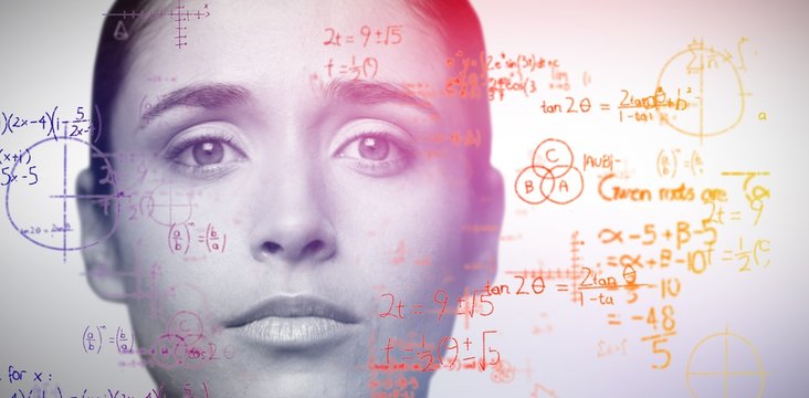 Composite image of portrait of woman with brown eyes