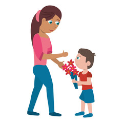 child gift bouquet flowers mother vector illustration eps 10