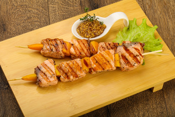 Grilled salmon skewer