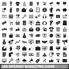 100 internet marketing icons set, simple style 