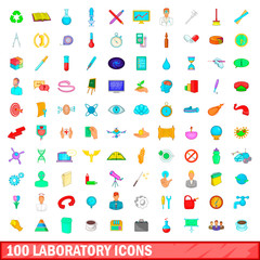 Fototapeta premium 100 laboratory icons set, cartoon style