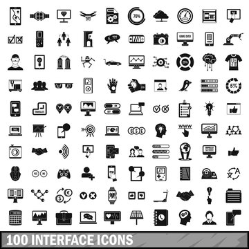 100 interface icons set, simple style 
