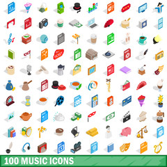 100 music icons set, isometric 3d style