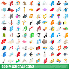 100 musical icons set, isometric 3d style