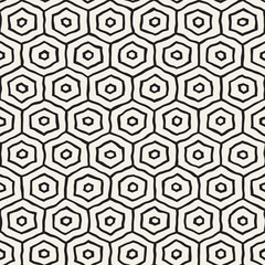 Fototapeta na wymiar Seamless black and white pattern with hexagon lattice. Creative monochrome hand drawn honeycomb background.