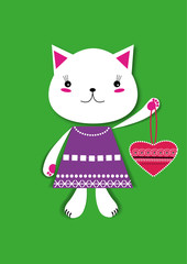 Белая кошка с сердечком