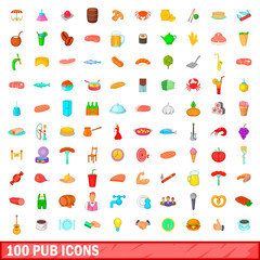 100 pub icons set, cartoon style