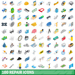 100 repair icons set, isometric 3d style