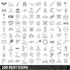 100 rest icons set, outline style