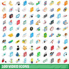 100 video icons set, isometric 3d style