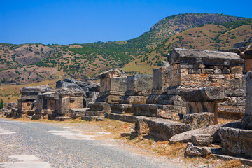 Fototapeta na wymiar The ruins of the Northem Necropolis of Hierapolis, Pamukkale, Turkey