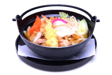 Nabeyaki Udon , Japanese Hot Pot noodles , isolated on white background (with Clipping Path)