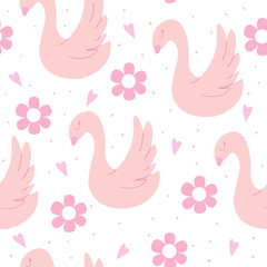 Hand drawn seamless pattern with swan. vector illustration