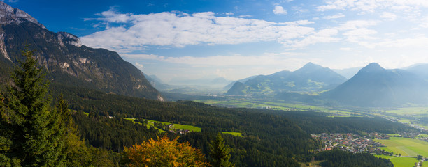Fototapeta na wymiar Mountain view from the top - Alpbach valley, Austria