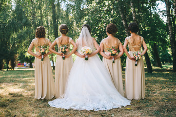 Close up of bride and bridesmaids bouquets
