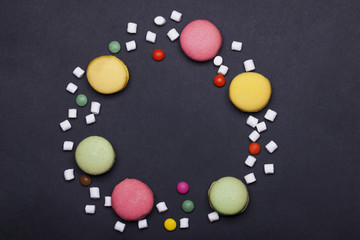 Fototapeta na wymiar colorful macaron, dragee sweets, marshmallow, zephyr