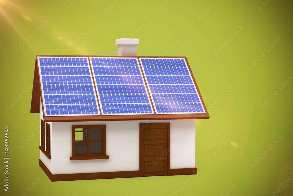 Poster composite image of vector image of 3d house with solar panels