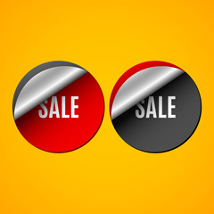Sale. A realistic peeling sticker with text. Place for your text. Illustration for web design. Red and black stickers. Shadow. Saturated colors