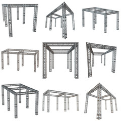 Steel truss girder rooftop construction set. 3d render isolated on white - obrazy, fototapety, plakaty