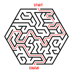 Hexagonal Maze Game background. Labyrinth with Entry and Exit. Vector Illustration.