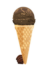Scoop of chocolate ice cream cone