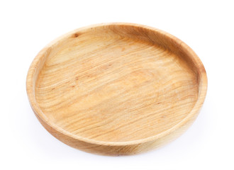 Empty wooden plate isolated on white background