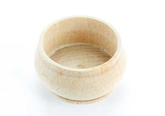 Empty wooden bowl isolated on white background