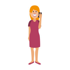young woman with smartphone avatar character
