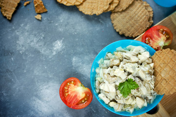 Fried eggplant and egg mixed salad