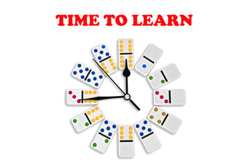 Dominoes clock. Time to learn on white background