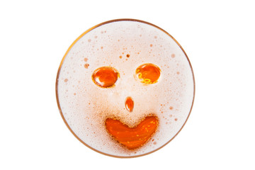 Beer in glass. Beer foam. Top view.