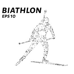The biathlon consists of points, lines and triangles. The polygon shape in the form of a silhouette on a dark background. Vector illustration.