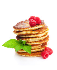 Pancakes with raspberry and mint