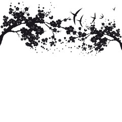 Naklejka premium beautiful flower branch ,black silhouette, on a white