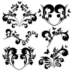 art deco swirls,black, isolated on a white