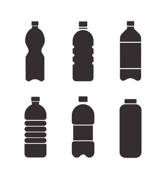 Set of black vector bottle icons isolated on white background