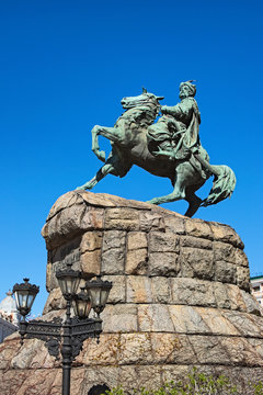 Monument to famous Ukrainian Hetman Bogdan Khmelnitsky on Sofia square in Kiev, Ukraine