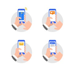 Hands with smartphone flat style illustration