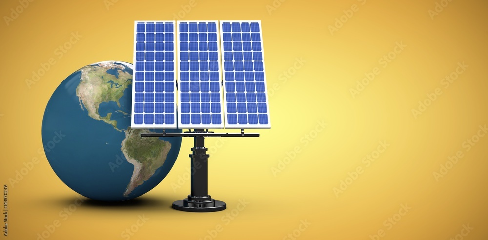 Poster composite image of 3d image of globe with solar panel