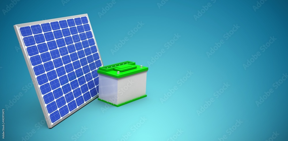 Poster composite image of 3d image of solar panel with battery