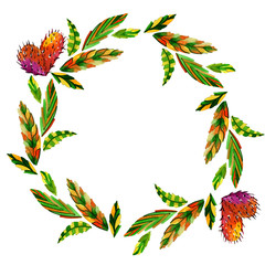 Tropical cactus tree wreath in a watercolor style isolated.
